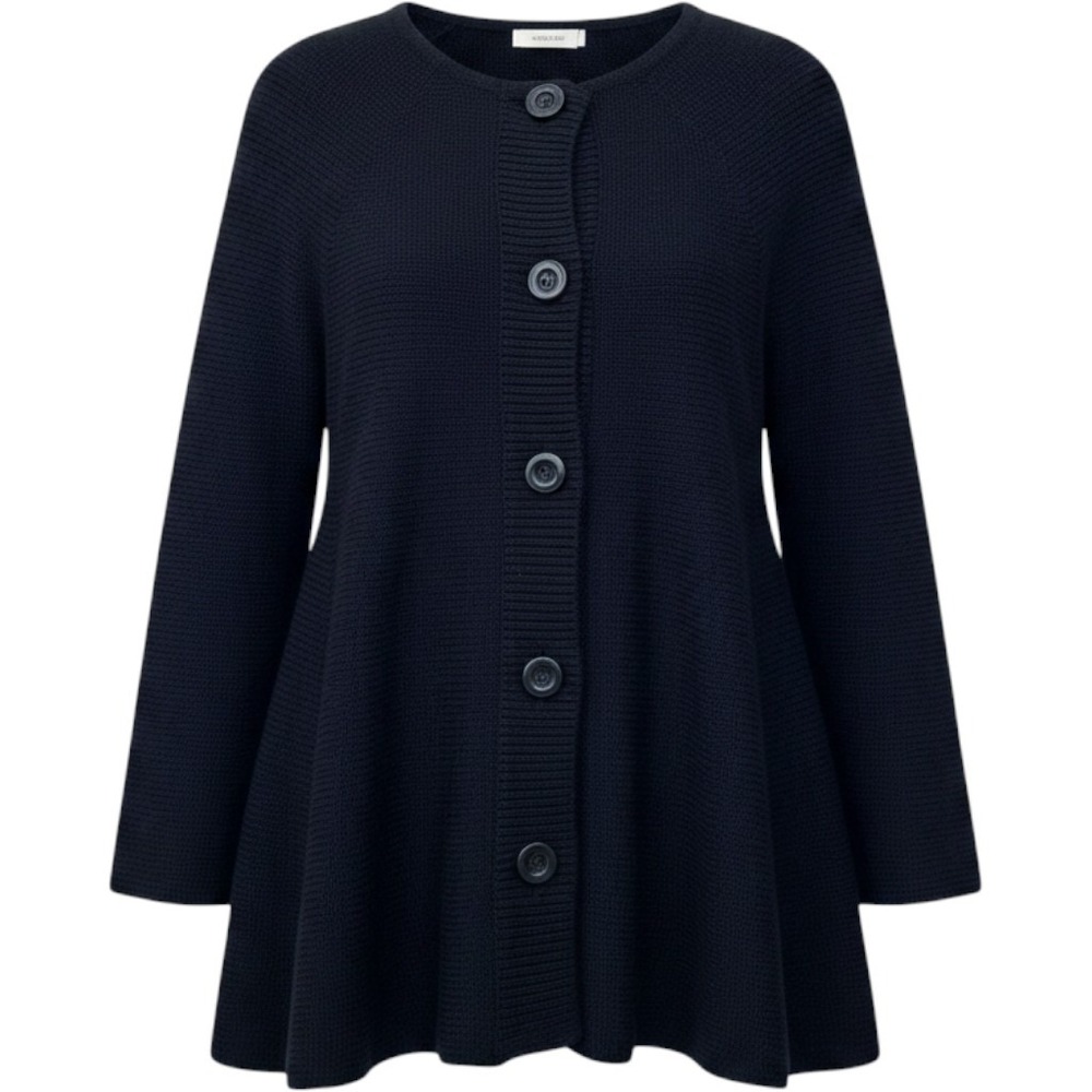 Nine West Cardigan Women L Black Wool Blend Button Front Swing Sweater Classic